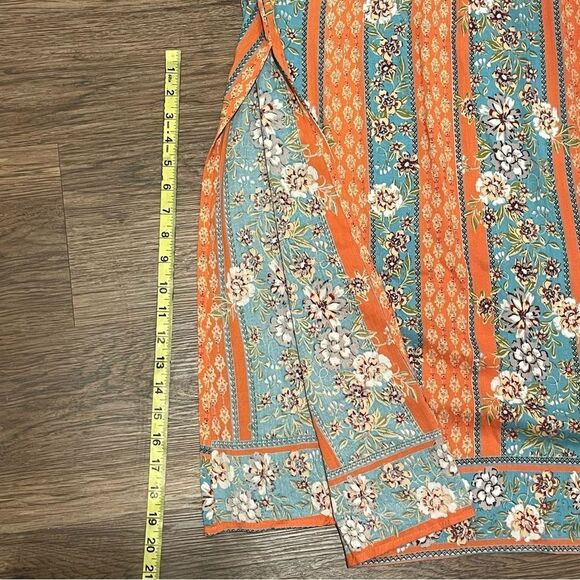 NWT Angie Boho Knot Front Floral Printed Maxi Dress Blue Orange Size Medium - Picture 12 of 14